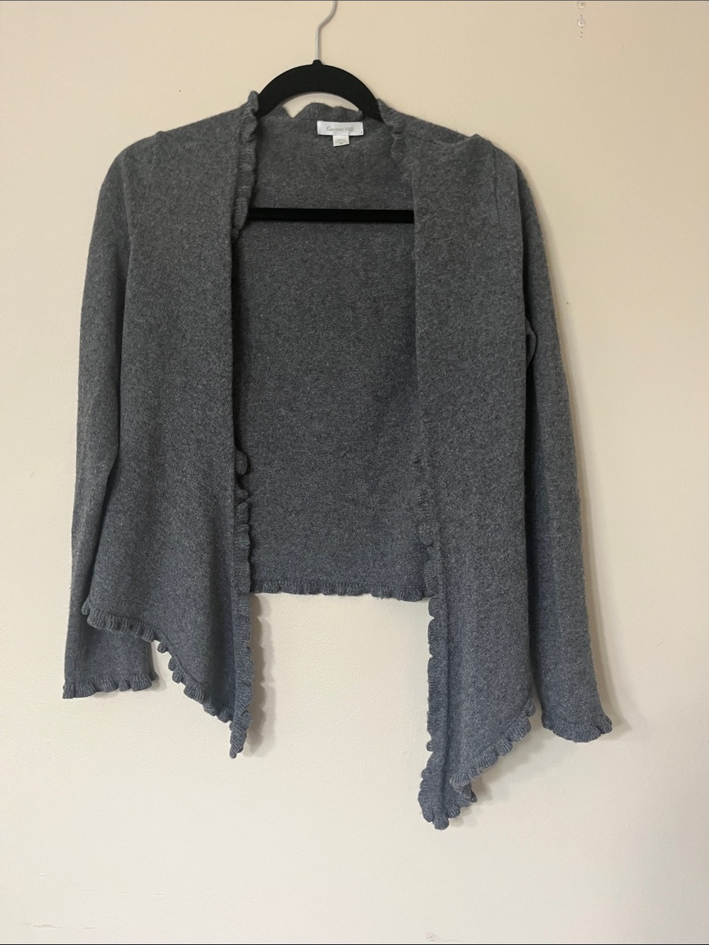 Garnet Hill Gray Ruffle-Trim Open Cardigan
